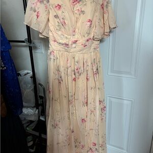 Yellow floral bridesmaid Maxi Dress w/pockets